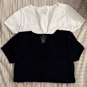 Two Dynamite Short Sleeve V-Neck Bodysuits  - Black and White